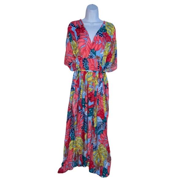 ✨NEW ✨ Boho Maxi Tropical Floral Colorful Caftan Beach Swim Cover Up Dress OS - Picture 15 of 16